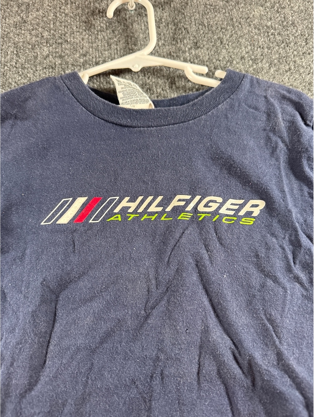 Vintage Tommy Hilfiger Kids Size 6 Navy Hilfiger Athletics Logo T Shirt USA Made